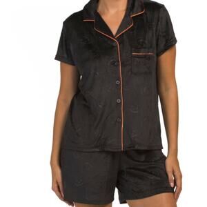 LAURA ASHLEY NWT Velour Embossed Pumpkin Notch Top & Shorts Lounge Set XL Black